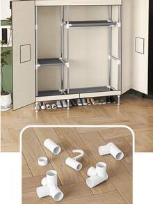 1pc Simple Cloth Wardrobe, Solid Color Modern Style, Steel Pipe Frame Structure Durable (Pipe Diameter 19mm), Includes Hanging Space And Multi-Layer Storage Shelves, Top Space For Storage, Suitable For Home, Bedroom, Rental, Apartment Clothing Storage Furniture - Multicolor - View 9