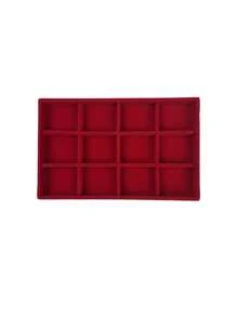 9/1 Pc, Burgundy Velvet Jewelry Tray, Large Capacity Jewelry Storage Box, Independent Compartments, Stackable Jewelry Display Stand, Can Hold Earrings, Necklaces, Bracelets, Rings, Hairpins, Hairbands, Etc. Valentine's Day Velvet Jewelry Tray