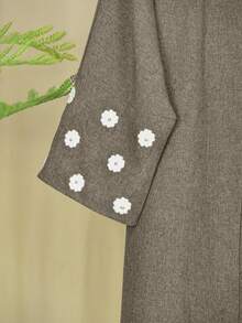 Floral Embroidered Beaded Flare Sleeve Abaya, Traditional Arabic Robe Spring - Olive Brown - View 9