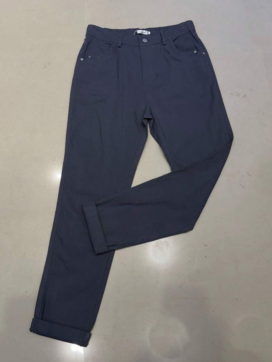 Twill Pants With Lots Of Elastane - Dark Grey - View 1