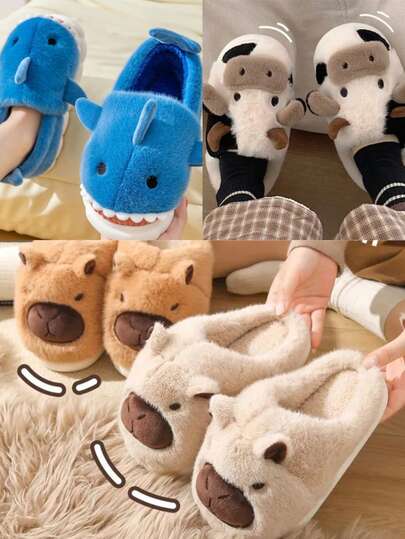 Chinelo de Pelúcia Quentinho com Personagem Antiderrapante Confortável e Macio