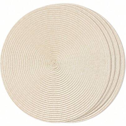 Woven Round Placemats, 4/6 Pieces Set Table Weave Place Mat,15 Inch, Washable And Non-Slip, Perfect For Family Gathering, Wedding Party (Ivory White)