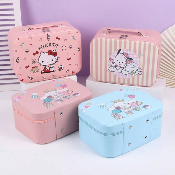 Sanrio 1 Stück Cartoon Sanrio Aufbewahrungstasche Mehrzweck wasserdichte Make-up Tasche tragbare Tasche mit großem Fassungsvermögen Handtasche Make-up Box mit Geschenkverpackung, gefüttert mit Make-up Spiegel Schulmaterial, Rückkehr zur Schule