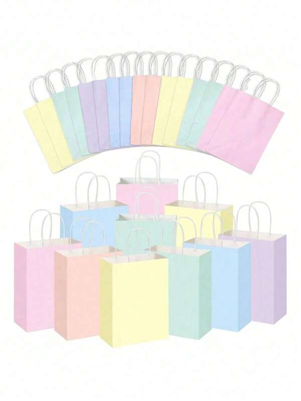 24 stuks/12 stuks/6 stuks/1 stuk Macaron-kleurige cadeautas, kleurrijke kraftpapieren cadeautassen met handvat, zachte kraftpapieren cadeautassen, inpaktassen voor feesten, verjaardagen, snoepzakken, boodschappentassen, benodigdheden voor kleine bedrijven, decoraties, verse macarons, witte kraftpapieren draagtas, effen papieren tas met textuur, eenvoudige kraftpapieren tas, alles-in-één draagtas, universele opbergtas, creatieve cadeautas, cadeauverpakking