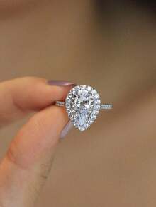 1pc 925 Sterling Silver Teardrop Diamond Engagement Ring, Promise Ring, Eternity Ring, Exquisite Jewelry Gift For Women - Silver - View 8