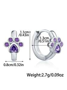 1 Paar 925 Sterling Silber Hypoallergene süße Katzen Pfoten Ohrringe - besetzt mit funkelndem lila Zirkonia, charmant und niedlich. Perfekt für Mädchen Frühling/Sommer Alltag oder Zusammenkünfte, ideal als Geburtstags-/Feiertagsgeschenk für Mädchen oder Freundinnen