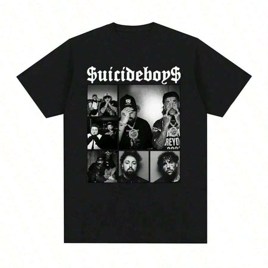 Suicideboy Era Tour Graphics Print T-Shirts For Men Harajuku Hip Hop Rock Style T Shirts Unisex Fashion Oversized Street T Shirt Tee Comfortable Comfortable   Streetwear - Black - View 1