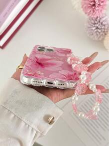 Flower Floral Pattern Painted Braided Transparent Bracelet Phone Case, Flat Printed, Anti-Drop, Fashionable And Cute, Compatible With Iphone 16/16 Pro/16 Pro Max/16 Plus, IPhone 14, IPhone 15, Xs, Xr, 7/8/Plus, S25, A14, A15, A16, A24, A36, A35, A24, A13 Phones Waterproof Shockproof Scratch Resistant