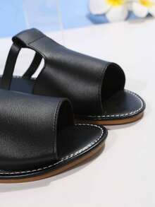 Sandalias planas para mujer, sandalias playeras doradas para exteriores, cómodas sandalias planas de estilo bohemio para vacaciones - Negro - Ver 6