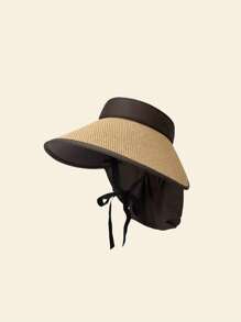 1Pc Solid Color Adjustable Sun Hats For Women Fashionable Women Wide Brim Hat Roll-Up Straw Sun Visor Hat
