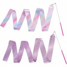 2025Hot Sale2pcs Rhythmic Dance Ribbons, 78.Inch Gymnastics Ribbon Dancer Wand Dancing Ribbon Streamers, Fits Artistic Dancing Gymnastics, Circus Shows, Baton Stick Twirling - Red - View 1