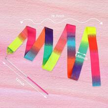 2025Hot Sale2pcs Rhythmic Dance Ribbons, 78.Inch Gymnastics Ribbon Dancer Wand Dancing Ribbon Streamers, Fits Artistic Dancing Gymnastics, Circus Shows, Baton Stick Twirling - Rainbow - View 2