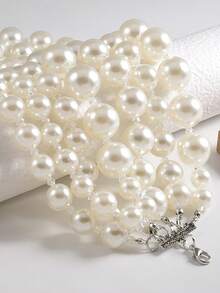 1件复古奢华多层ABS仿珍珠项链，适合女士晚宴、舞会或日常佩戴，亦可作为礼物。 - 2831多層珠項鍊黑色 - 查看 4