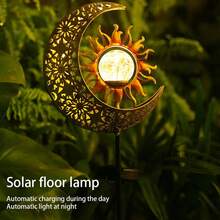 NetHong LED Solar Power Moon Sun Flame Sta.Ke Lights Outdoor Garden Path Luminous Decor - Copper a - View 5