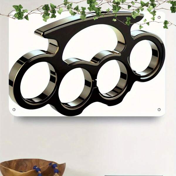 1pc 2D FLAT 'N Metallic Steel Knuckle Duster' Vintage Wall Art, Iron, Pre-Drilled Holes For Easy Hanging, Multipurpose Decorative Plaque & Signs, English Text, Home Deco