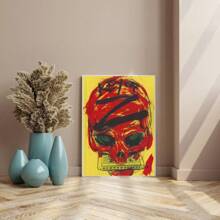1pc Red Skull Holding A Harmonica Prints Canvas Painting "Creative Skull - Harmonica Art" Decor For Bedroom ,Living Room ,Office Room ,Wall Decor