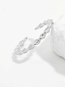 1 pieza Anillo abierto ajustable de plata de ley 925 con diseño clásico y elegante de trenza retorcida, regalo de joyería para accesorios y fiestas de mujeres