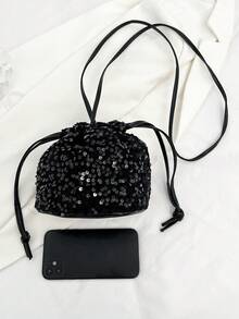 Túi nhỏ thanh lịch, đính sequin tinh tế kiểu cổ điển, túi may mắn mới, trang sức ngọc trai cá nhân hóa, phong cách phương Tây đa năng, túi đeo chéo nhỏ gọn dành cho nữ. - màu đen - Xem 7