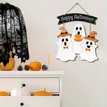 1 etiqueta de madera con diseño de fantasma de Halloween, etiqueta de pared adecuada para decoración de fiestas de Halloween en el hogar - Multicolor - Ver 8