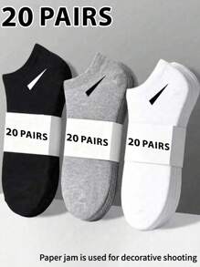 paquete de 20 pares de calcetines deportivos unisex, calcetines tobilleros blancos/negros/grises, cómodos, que absorben la humedad, transpirables, de unicolor clásico, de estilo simple y de moda, apropiados para el uso casual de todos los días