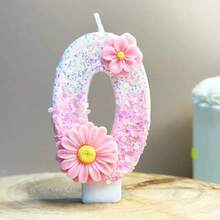 1pc Pink Flower Digit Birthday Cake Candle, Party Festival Birthday Decor Handmade Sparkling Glitter Candle - Pink Daisy - View 2