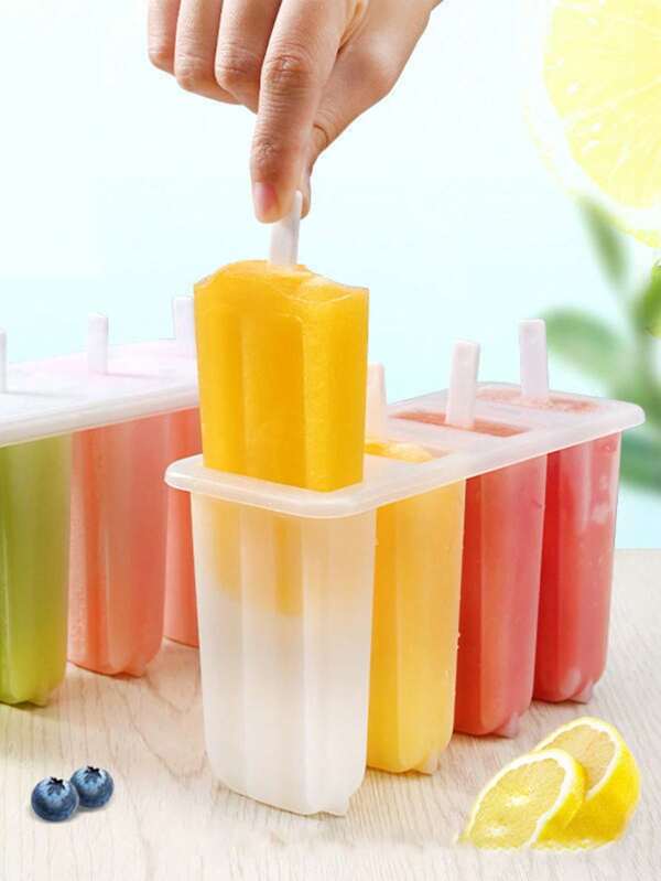 1pc 4-Cavity DIY Ice Lolly Mold, Homemade Frozen Ice Cream, Ice Lollipops, Handmade Frozen Snack