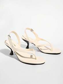 French Style Women's High Heel Sandals, Summer New Slim Strap High Heel Backstrap Kitten Heel Flip Flops, Sexy