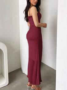Vestido slip de malla de estilo urbano, escote trasero ajustado, para primavera/verano, bodas, invitados, graduaciones, ocasiones formales, vestidos de verano para mujer