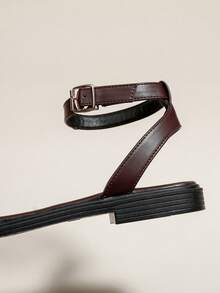 Women's Coffee Brown Flat Open Toe Strap Sandals, Minimalist Thin Strap Soft Bottom Beach One-Buckle Strap Sandals For Summer