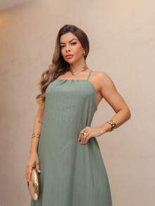 Women's Long Dress With Straps Loose Elegant Duna Comfortable Light - Hijau - View 2