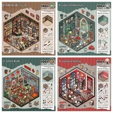 全新冒险微缩场景笔记本贴纸，恐怖造景贴纸，微型恐怖小屋笔记本贴纸，益智玩具，适合万圣节派对礼物学校用品，返校 - 彩色 - 查看 5