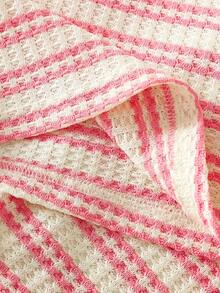 2pcs Baby Girls Stripe Breathable Knit Vest & Shorts Set, Sweet & Stylish, Suitable For Vacation