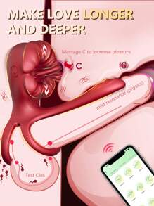 Adult Sex Toys Vibrator, Vibrating Penis Sleeve Cock Ring With Full Lips Tongue Clitoral Stimulator, APP Penis Ring Couples Pleasure Sex Toys For Men Women, Mouth Tongue Licking Penis Ring Vibrator For G Spot Stimulation, Male Female Couples Sex Toys