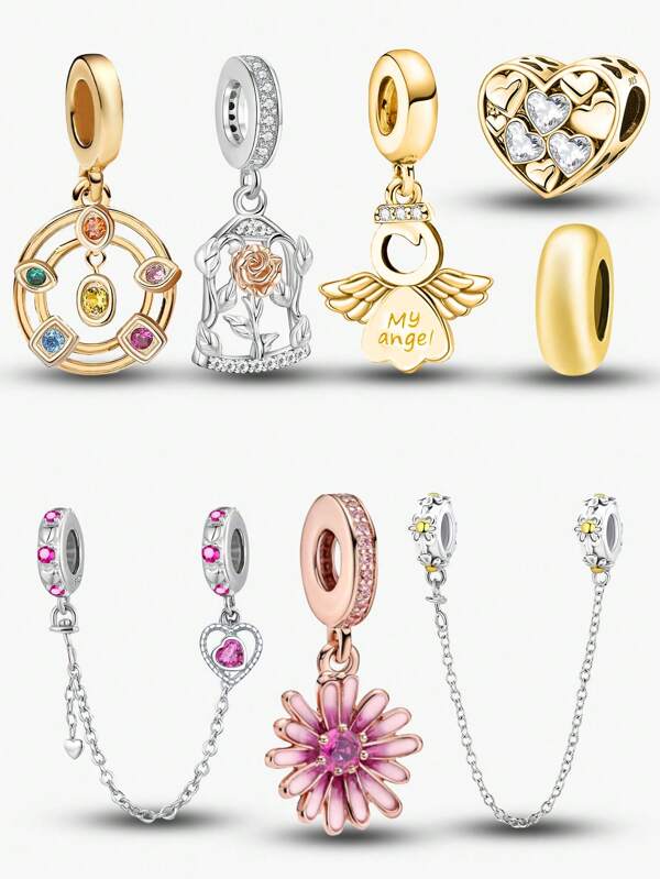 1 pieza Colgante de bolas de plata de ley 925 con diseño de corazón a corazón, adecuado para pulseras DIY de joyería para mujer