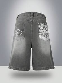 Globe Swift 男士牛仔刺绣印花短裤 - 灰色 - 查看 4