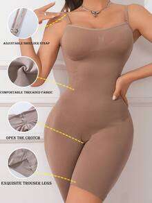 1 Packs Women's Seamless Bodysuit Shapewear Solid Yoga Bodysuit - Apricot - View 3