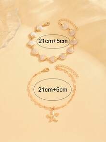 2 件套浪漫海滩风格合金珐琅贝壳和海星吊坠脚链套装，时尚女士珠宝，适合日常穿着、海滩约会、派对 - 彩色 - 查看 5