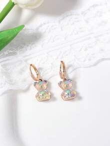 1 对锆石泰迪熊耳钉，时尚潮流女式耳环