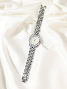 CARYINO Women Stainless Steel Watch Band, Classic Business Style With Embedded Crystals Quartz Watch, Suitable For Daily Wear - Silver - View 3