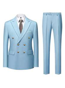 2 Pcs Fashion New Men's Business Double Breasted Solid Color Suit / Male Slim Fit Wedding 2 Pieces Red Blazers Jacket Pants Trousers