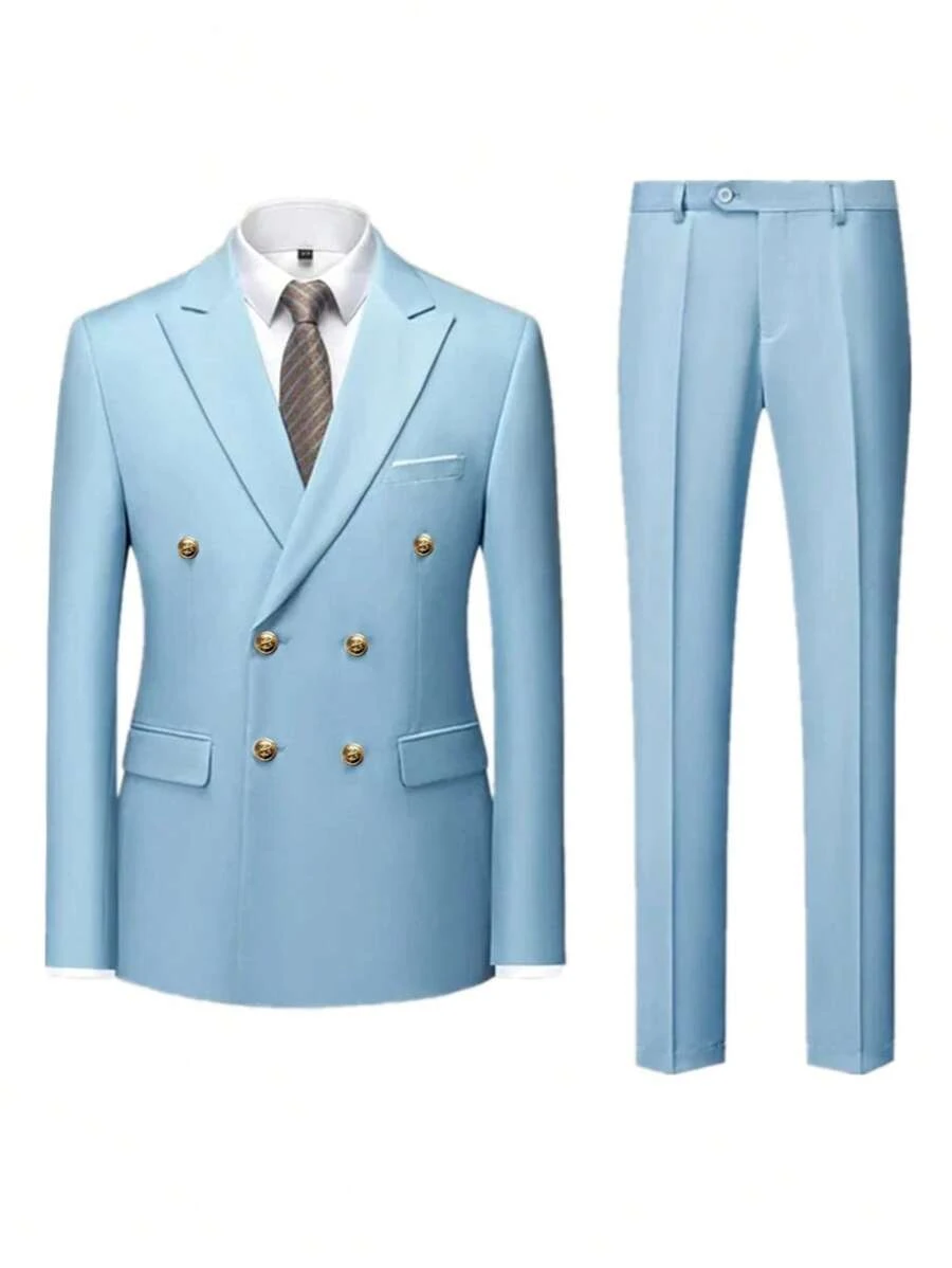 2 Pcs Fashion New Men's Business Double Breasted Solid Color Suit / Male Slim Fit Wedding 2 Pieces Red Blazers Jacket Pants Trousers