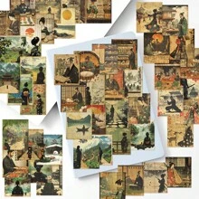 50pcs/Pack Japanese Ukiyo-E Retro Romantic Aesthetic Sticker, Cute Cartoon Interesting Aesthetic Label Stickers For Scrapbook, Self-Adhesive Seal Stationery, Card, Envelope, Guitar, Holiday Gift, Teenage Party, Reward & Motivation, Winter New Year