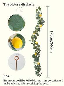 1 peça de guirlanda/trepadeira artificial vibrante de limão com folhas verdes de eucalipto e plantas artificiais de limão amarelo, simulação de trepadeira de limão multifuncional de plástico faça você mesmo, adequada para festas de fim de ano, jardins ao ar livre, lareiras, pátios, decorações de casamento, decoração de casa sazonal, flores artificiais | Presente de Natal
