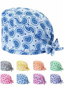 1 pieza Gorra ajustable de mujer con patrón de corazón y floral, talla única, absorbe el sudor con banda elástica, adecuada para salón de belleza, veterinaria, médico, enfermera, trabajador de saneamiento
