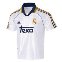 Adidas 皇家马德里官方 99 短袖宽松 Polo 领 T 恤带俱乐部徽章，男式运动足球训练 T 恤 JJ3801 - 白色 - 查看 1