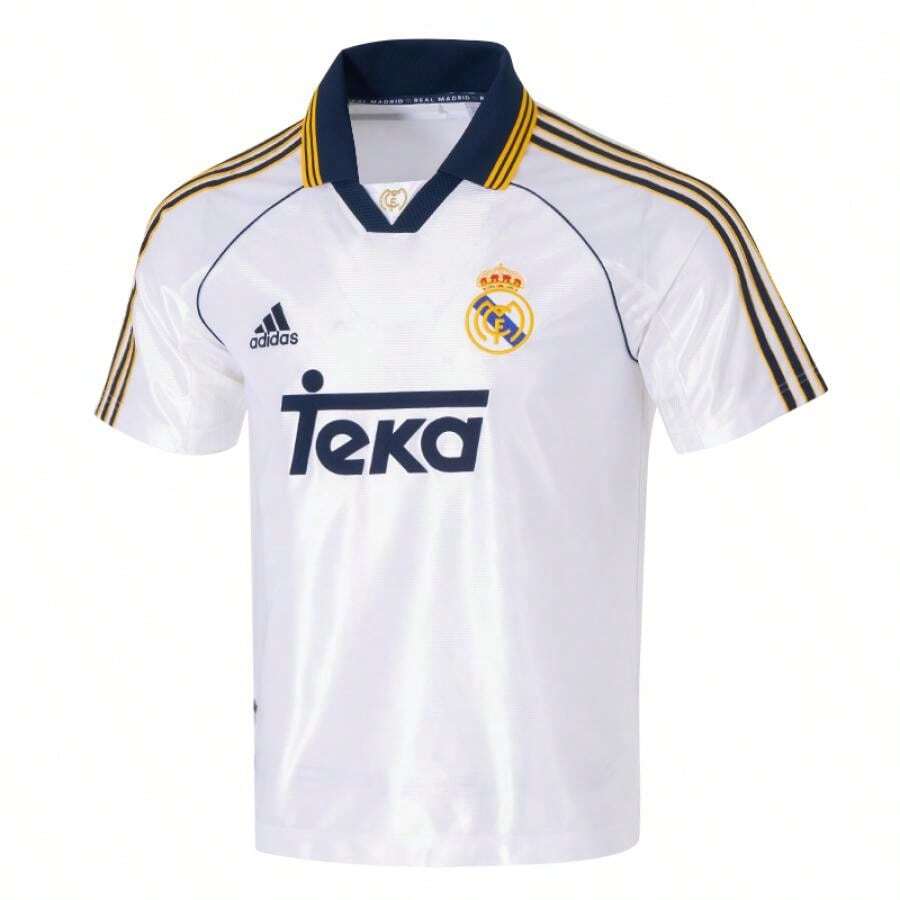 Adidas 皇家马德里官方 99 短袖宽松 Polo 领 T 恤带俱乐部徽章，男式运动足球训练 T 恤 JJ3801 - 白色 - 查看 1