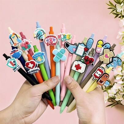 5/10/20支护士圆珠笔，趣味护士工作配件，黑色中性笔墨水笔套装，适合送给医务助理、执业护士、学校护士、护理教员、未来护士的礼物，适合学校用品，返校