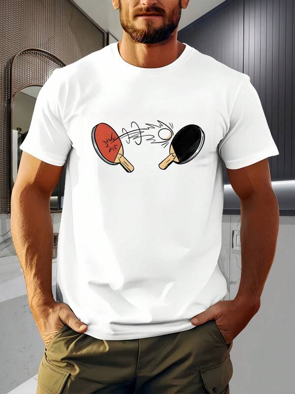T-shirt ping-pong homme, t-shirt graphique, col rond, 220 g/m², été, pur coton, manches courtes (1 pièce)