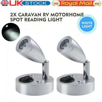 2x 12V LED Spot Reading Light Switch Camper Van Caravan For Boat Motorhome Light
