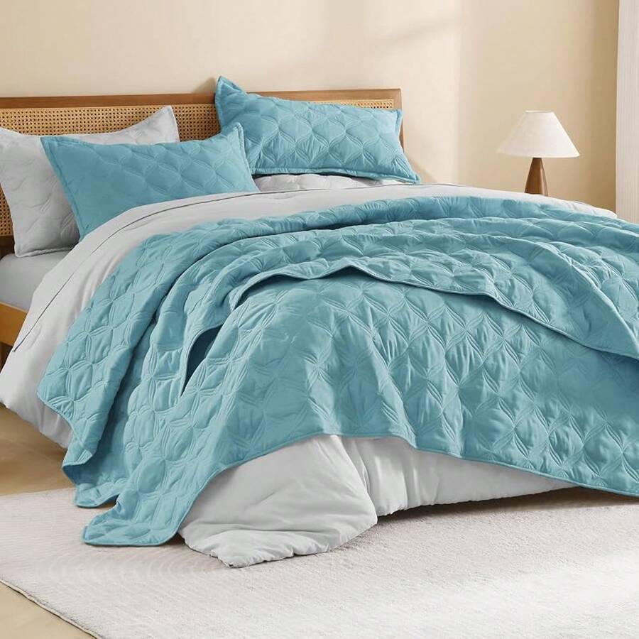 Size Quilt Bedding Set Teal - Full Lightweight Comforter Bedspreads & Coverlets Turquoise - Bedding Cover Bed Decor All Season - 3 Pieces (1 Quilt, 2 Pillowcases) - 綠色 - 查看 1
